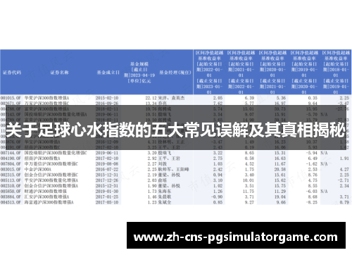 关于足球心水指数的五大常见误解及其真相揭秘